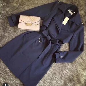 🧥NWT Michael Kors Womens Double-Collar trench coat Navy Size XS